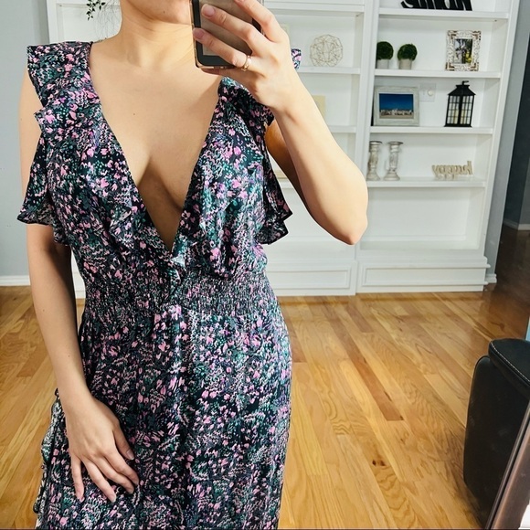 IRO NWT Santu Ruffled Shirred Crepe De Chine Maxi
Dress Black Pink Green Size 36 - Picture 3 of 12